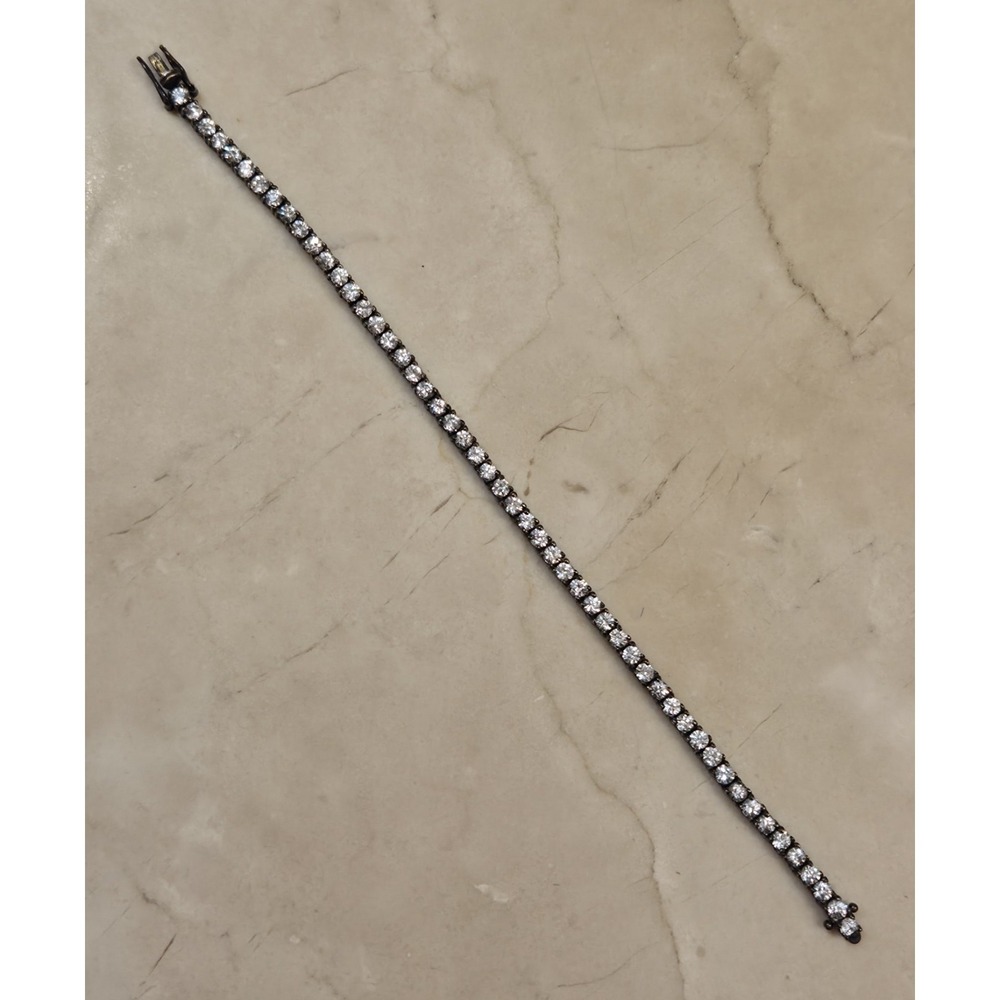 Vintage‎ Oxidized Sterling Silver Tennis Bracelet 3mm Stones 6.75"